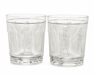Pair Vintage Lalique France Femmes Antiques Crystal Whiskey Tumblers Signed